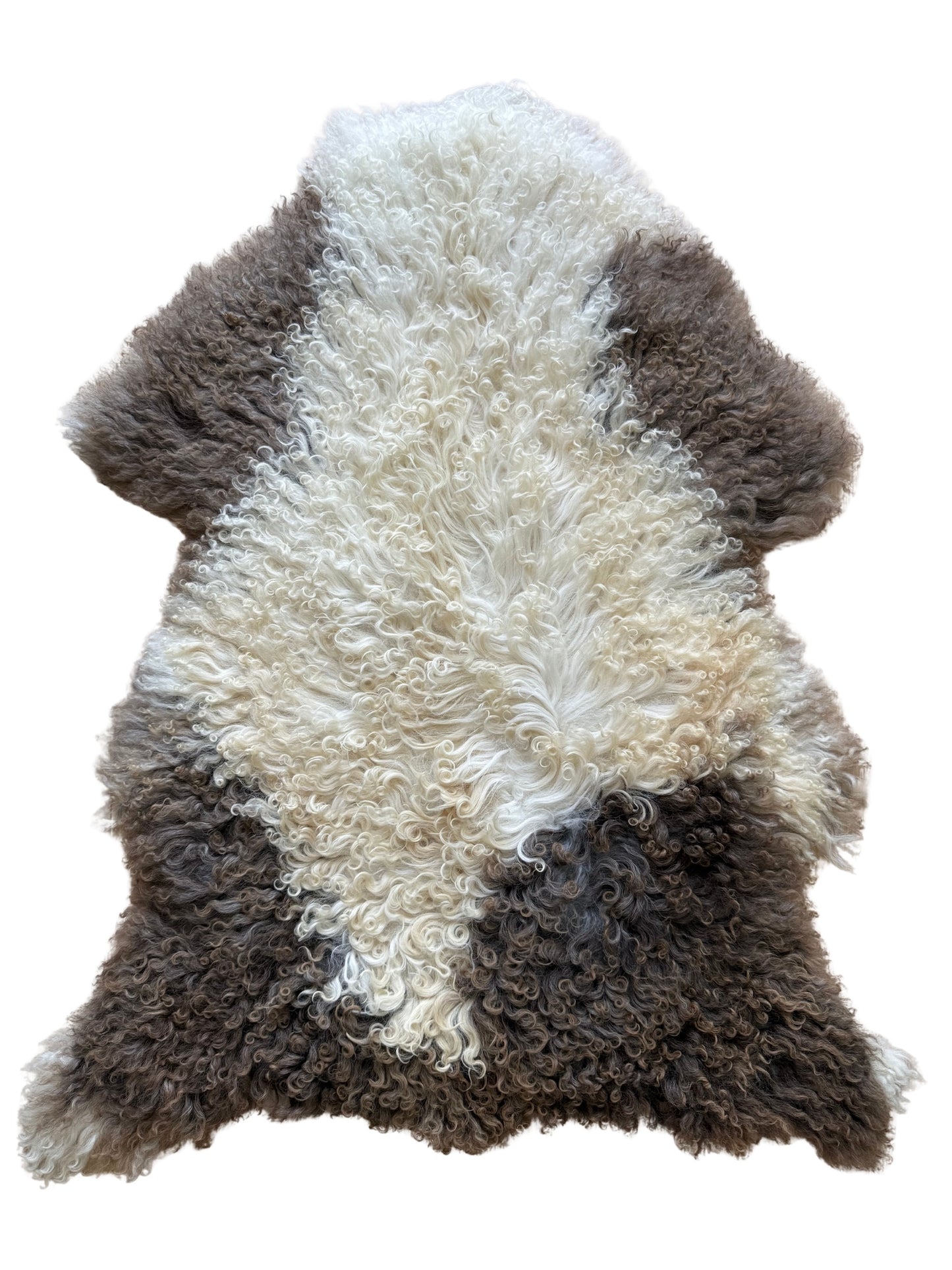 Mönstrat Lammskinn i Vitt & Brunt - LÄngt och VÄgigt Ull (Nr123)
